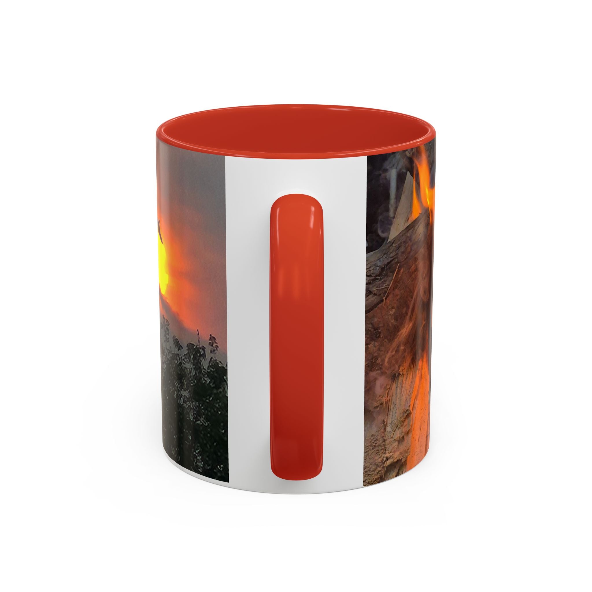 Sunset Bird Accent Coffee Mug — 'Upsindown' Logo Sunrise Scene, 11/15 oz