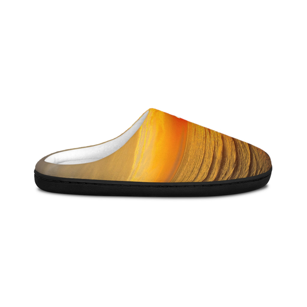 Sunset Waves Men's Indoor Slippers — Warm Orange Beach Print