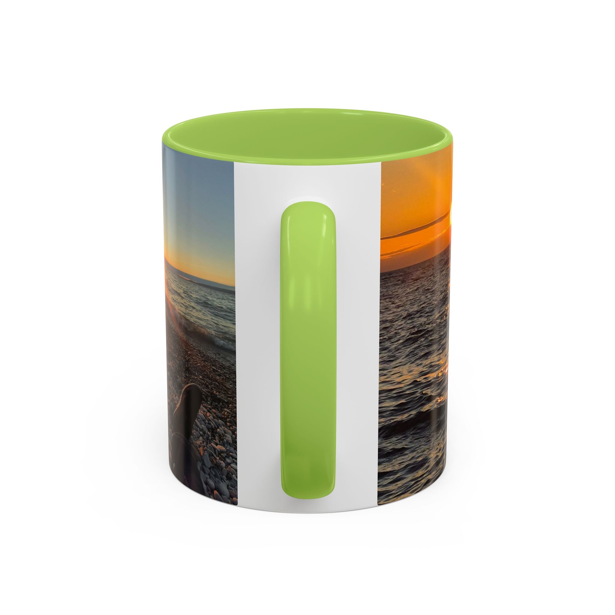 Sunset Beach Photo Accent Coffee Mug — 'UPSUNDOWN' Logo 11/15oz