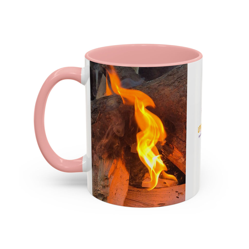 Sunset Bird Accent Coffee Mug — 'Upsindown' Logo Sunrise Scene, 11/15 oz